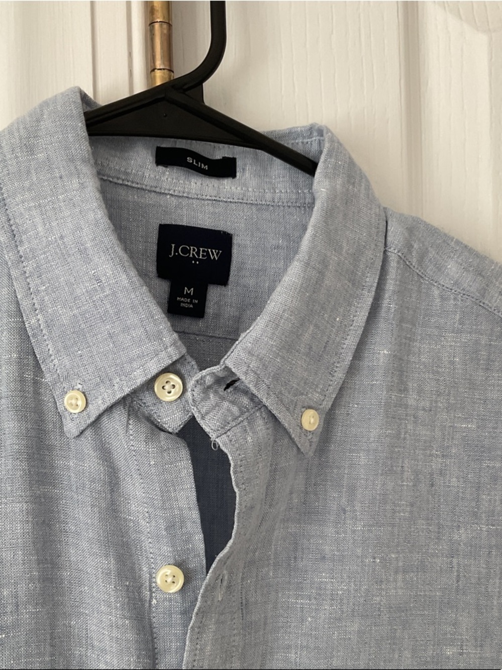 J. Crew Men's Slim Button-Down Shirt in Light Blue Linen Size M